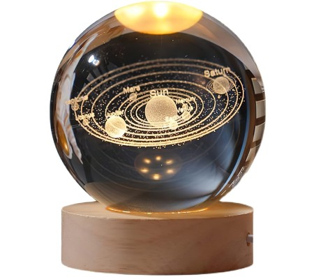 3D Universe Galaxy 6CM Crystal Ball Night Lamp Creative Light Cute 3 D Table Lamps LED Wooden for Home Office Decoration Birthday Gift Adults