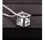 Cube Shape Pendant Solitaire Silver Necklace Valentine Anniversary Gift for Girls and Woman 