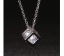 Cube Shape Pendant Solitaire Silver Necklace Valentine Anniversary Gift for Girls and Woman 