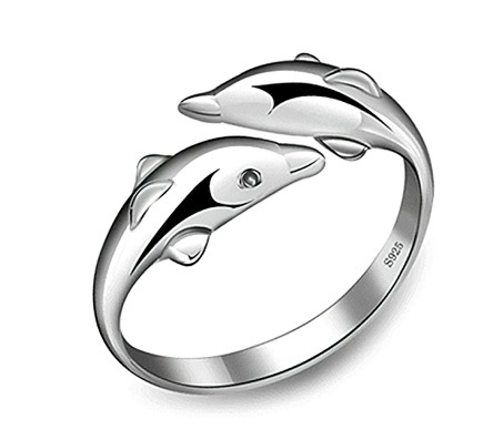 Double Dolphin Adjustable Ring Silver Plated for Women & Girls