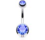 Double Stone Belly Button Ring Blue Stainless Steel Navel Piercing Jewelry for Women and Girls