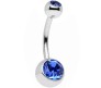 Double Stone Belly Button Ring Blue Stainless Steel Navel Piercing Jewelry for Women and Girls