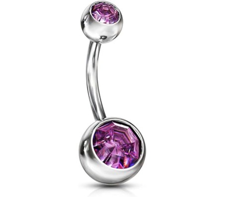 Double Stone Belly Button Ring Purple Stainless Steel Navel Piercing Jewelry for Women and Girls