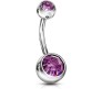 Double Stone Belly Button Ring Purple Stainless Steel Navel Piercing Jewelry for Women and Girls