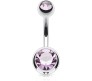 Double Stone Belly Button Ring Purple Stainless Steel Navel Piercing Jewelry for Women and Girls