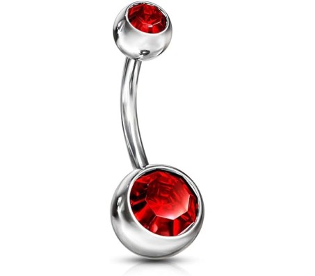 Double Stone Belly Button Ring Red Stainless Steel Navel Piercing Jewelry for Women and Girls