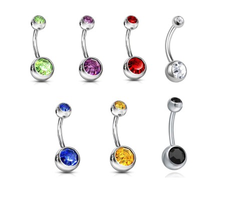 Double Stone Belly Button Ring Combo Set of 7 Stainless Steel Navel Piercing Jewelry for Women and Girls