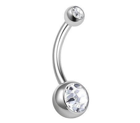 Double Stone Belly Button Ring Clear Stainless Steel Navel Piercing Jewelry for Women and Girls