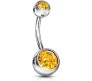 Double Stone Belly Button Ring Yellow Stainless Steel Navel Piercing Jewelry for Women and Girls