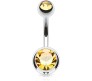 Double Stone Belly Button Ring Yellow Stainless Steel Navel Piercing Jewelry for Women and Girls