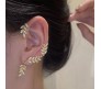 Pair of Stylish Korean No Piercing Leaves Ear Crawler Cuff Earrings Gold Ear Wrap Slider 2Pcs Set For Women And Girls 