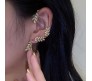 Pair of Stylish Korean No Piercing Leaves Ear Crawler Cuff Earrings Gold Ear Wrap Slider 2Pcs Set For Women And Girls 