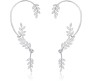 Pair of Stylish Korean No Piercing Leaves Ear Crawler Cuff Earrings Silver Ear Wrap Slider 2Pcs Set For Women And Girls 