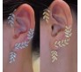 2 Pair of Stylish Korean No Piercing Leaves Ear Crawler Cuff Earrings Silver and Gold Ear Wrap Slider 4Pcs Set For Women And Girls 