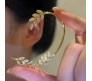 2 Pair of Stylish Korean No Piercing Leaves Ear Crawler Cuff Earrings Silver and Gold Ear Wrap Slider 4Pcs Set For Women And Girls 