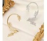 2 Pair of Stylish Korean No Piercing Leaves Ear Crawler Cuff Earrings Silver and Gold Ear Wrap Slider 4Pcs Set For Women And Girls 