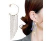 2 Pair of Stylish Korean No Piercing Tassel Long Ear Crawler Cuff Earrings Gold Silver Ear Wrap Slider Rhinestone 4Pcs Set For Women And Girls