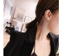 2 Pair of Stylish Korean No Piercing Tassel Long Ear Crawler Cuff Earrings Gold Silver Ear Wrap Slider Rhinestone 4Pcs Set For Women And Girls