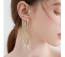 2 Pair of Stylish Korean No Piercing Tassel Long Ear Crawler Cuff Earrings Gold Silver Ear Wrap Slider Rhinestone 4Pcs Set For Women And Girls