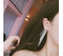 Pair of Stylish Korean No Piercing Tassel Long Ear Crawler Cuff Earrings Silver Ear Wrap Slider Rhinestone 2Pcs Set For Women And Girls