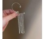 Pair of Stylish Korean No Piercing Tassel Long Ear Crawler Cuff Earrings Silver Ear Wrap Slider Rhinestone 2Pcs Set For Women And Girls