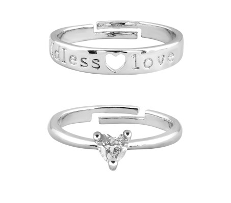 Set of Couple Rings Combo Adjustable Matching Ring Love Heart Shape Couples Solitaire Anniversary Valentine Engagement Gift for Lovers Husband Wife GF Girlfriend