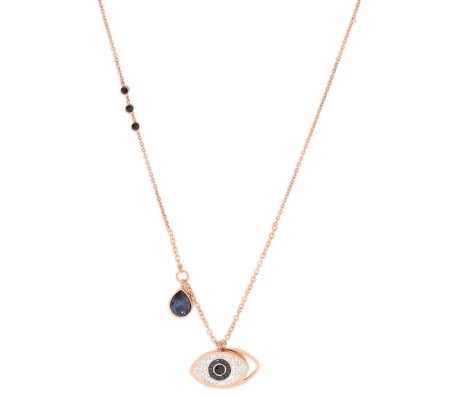 Rose Gold Evil Eye Necklace for Women - Charm Pendant Locket Chain with Charms for Girls