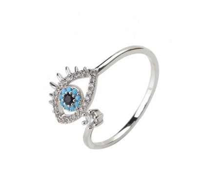 Adjustable Evil Eye Ring Silver Finger Rings for Women and Girls