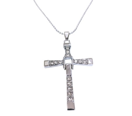 Vin diesel Fast and Furious Smart Cross Pendant Crystal With Stylish Dominic Toretto Silver Dot Chain Necklace for Boys and Men Silver