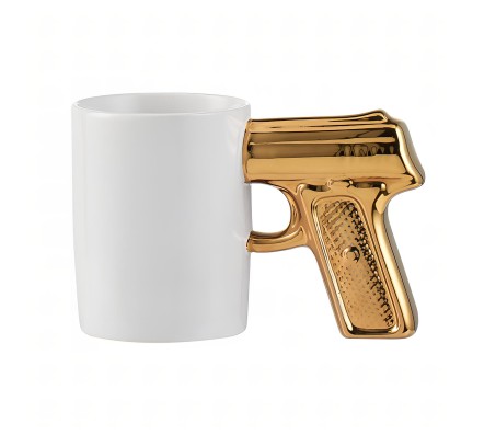 Gun Shape Mug Tea Coffee Cup Funny Humor Gift 3D Revolver Pistol Mugs with Handgrip Lid Tea Quirky Office Cup Drinkware 350ml GGWM