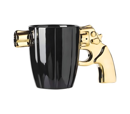  Revolver Shape Mug Tea Coffee Cup Funny Humor Gift 3D Gun Pistol Mugs with Handgrip Lid Tea Quirky Office Cup Drinkware 350ml GRBM