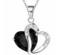 Heart Shape Pendant Love with Black Crystals Silver Plated Necklace Jewellery for Girls and Women