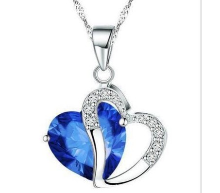 Heart Shape Pendant Love with Blue Crystals Silver Plated Necklace Jewellery for Girls and Women