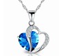 Heart Shape Pendant Love with Light Blue Crystals Silver Plated Necklace Jewellery for Girls and Women