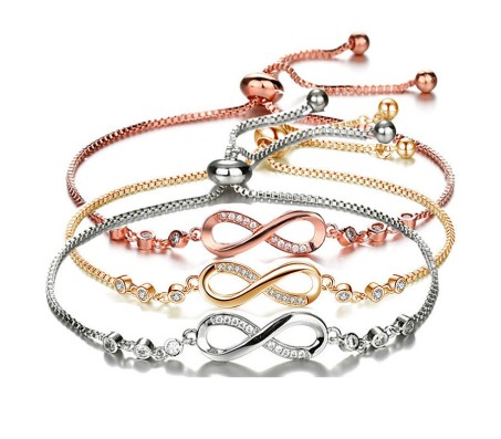 Combo Set of 3 Austrian Crystal Infinity Bracelet silver gold rose gold Gold Rose Gold Simple Elegant Stylish Adjustuble for Women and Girls