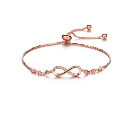 Austrian Crystal Infinity Bracelet Rose Gold Simple Elegant Stylish Adjustuble for Women and Girls