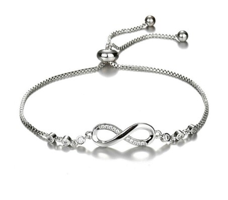 Austrian Crystal Infinity Bracelet Silver Simple Elegant Stylish Adjustuble for Women and Girls