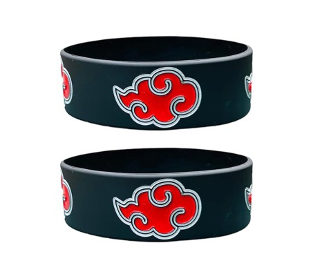 Set of 2 Anime Naruto Inspired Itachi Red Cloud Rubber Band Bracelet Cosplay Accessory Black For Boys and Men