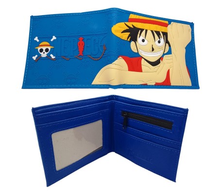 Anime One Piece Luffy Stylish Printed Design Purse PVC Leather Wallet Blue For Kids Men & Boys