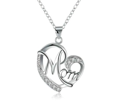 Mom Silver Plated Pendant Necklace Chain for Mothers Day Gift Idea or Best Birthday Jewellery Gifts for Women