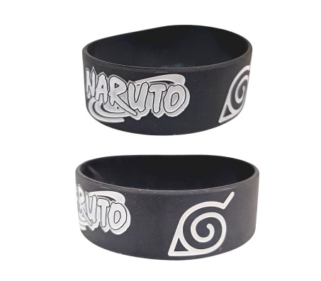 Set of 2 Anime Naruto Inspired Inspired Double Bands Konoha Sign Logo Rubber Band Bracelet Cosplay Accessory Black For Boys and Men D2