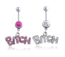 Combo Set of 2 Stainless Steel Crystal Belly Button Navel Ring Silver Pink Bitch Worded Belly Rings For Women