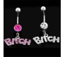 Combo Set of 2 Stainless Steel Crystal Belly Button Navel Ring Silver Pink Bitch Worded Belly Rings For Women