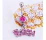 Combo Set of 2 Stainless Steel Crystal Belly Button Navel Ring Silver Pink Bitch Worded Belly Rings For Women