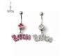 Combo Set of 2 Stainless Steel Crystal Belly Button Navel Ring Silver Pink Bitch Worded Belly Rings For Women