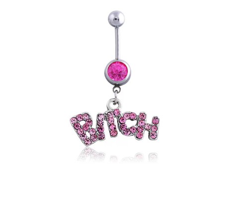 Stainless Steel Crystal Belly Button Navel Ring Pink Bitch Worded Belly Rings For Women