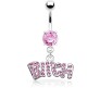 Stainless Steel Crystal Belly Button Navel Ring Pink Bitch Worded Belly Rings For Women