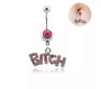 Stainless Steel Crystal Belly Button Navel Ring Pink Bitch Worded Belly Rings For Women