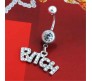 Stainless Steel Crystal Belly Button Navel Ring Silver Bitch Worded Belly Rings For Women