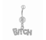 Stainless Steel Crystal Belly Button Navel Ring Silver Bitch Worded Belly Rings For Women